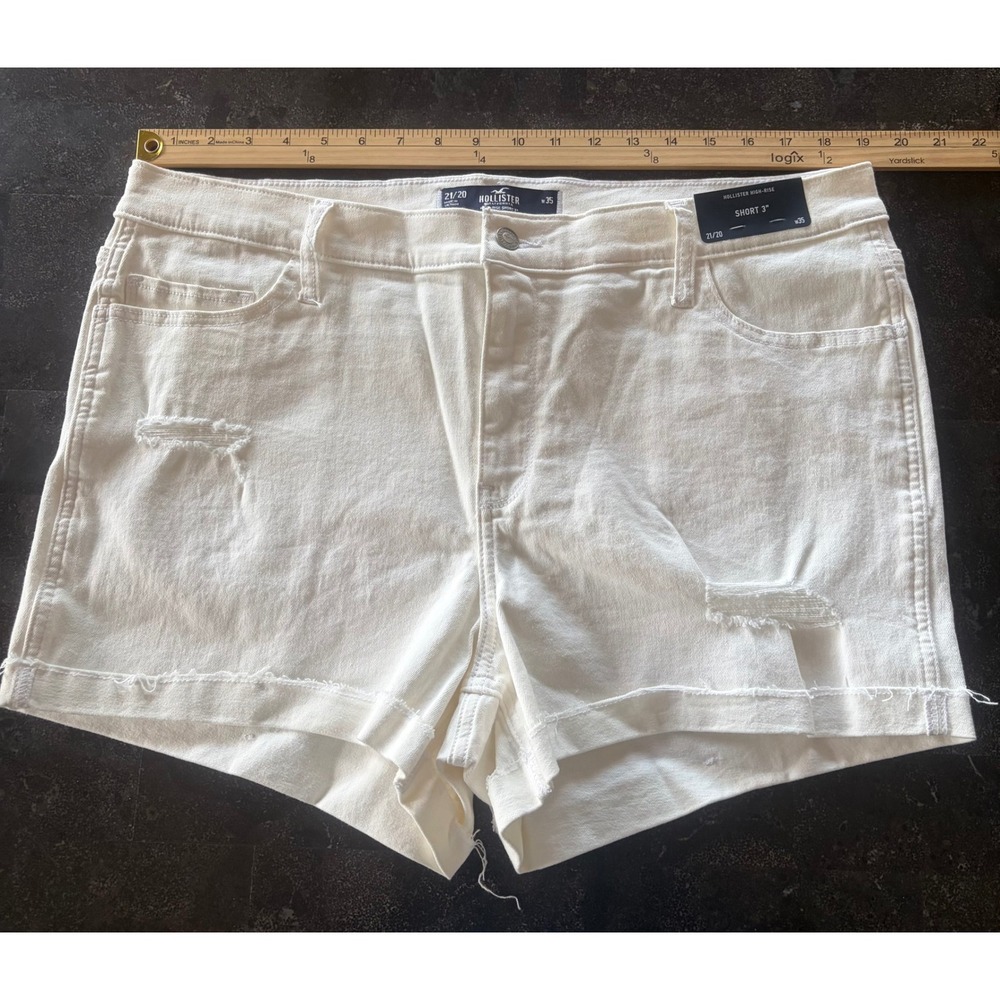 Hollister High Rise Short 3" White Distressed Denim Shorts Size 21/20 W35 - Picture 7 of 7